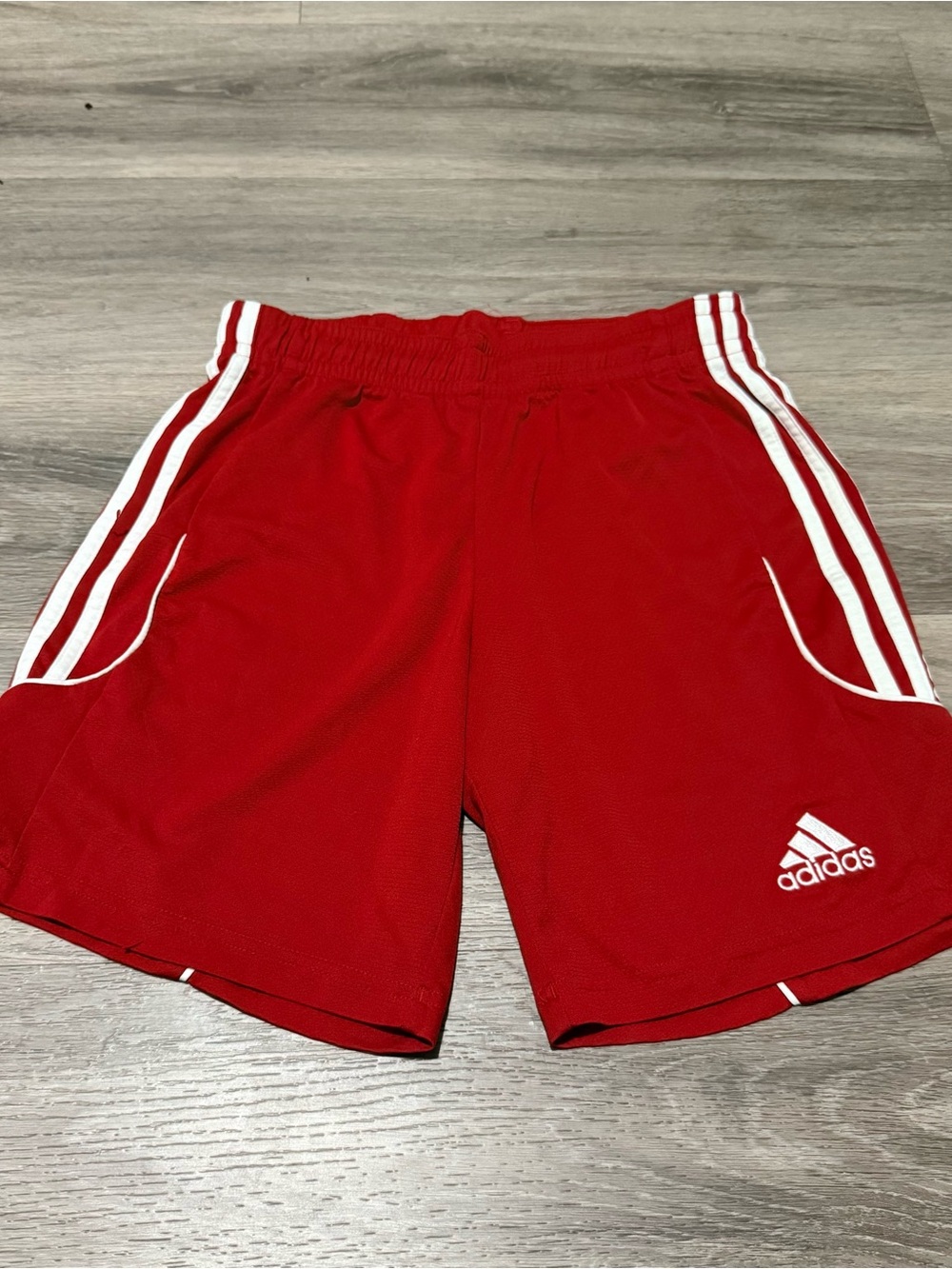 adidas Men's Red Athletic Shorts with White Stripe